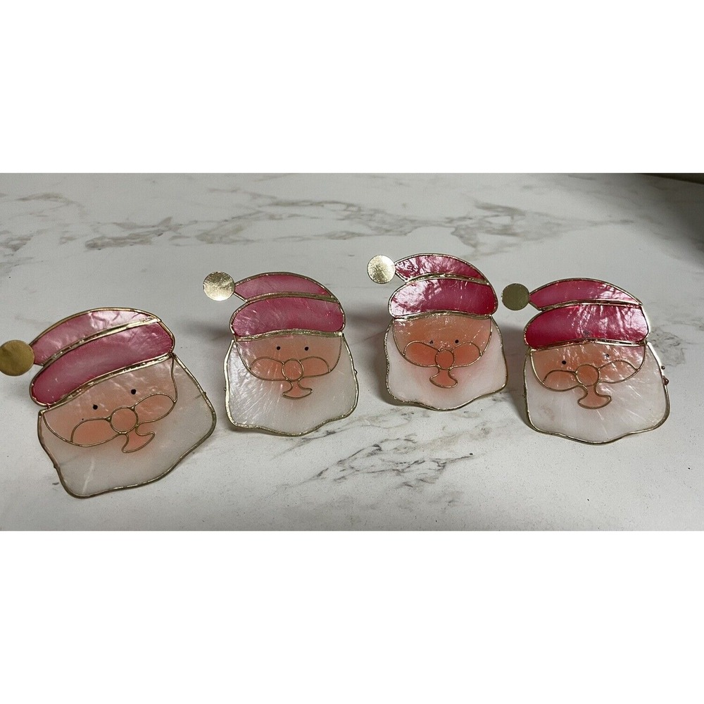 Vtg Lot of 4 Capiz Shell Santa Clip On Christmas‎ Tree  Miniature Light Covers
